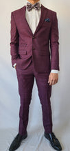 Load image into Gallery viewer, Slim Fit Burgundy Checkered Suit - Short