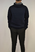 Load image into Gallery viewer, Navy Blue Scarf Neck Sweater